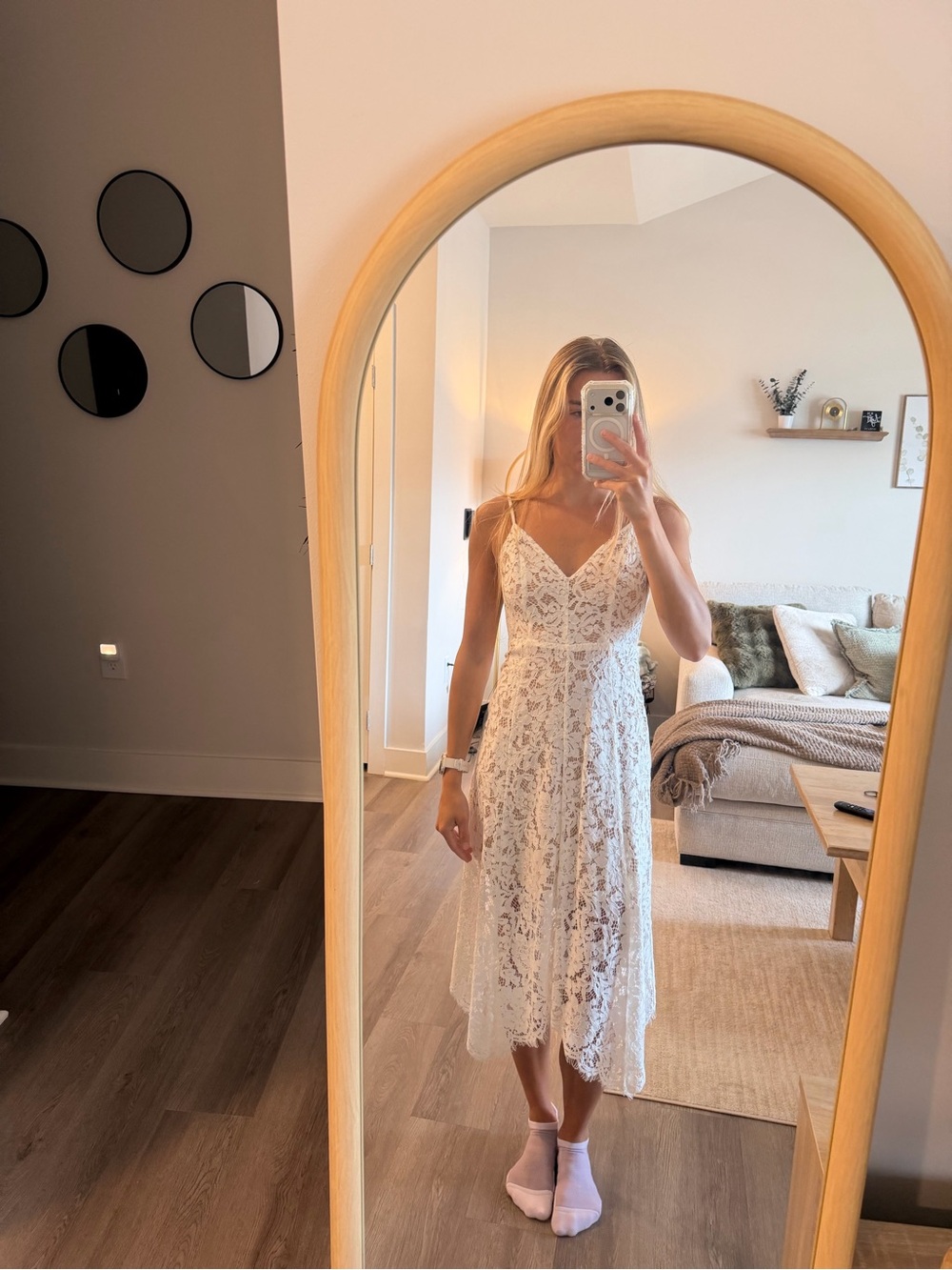 Lulu's White Lace Midi Dress with V-Neck
